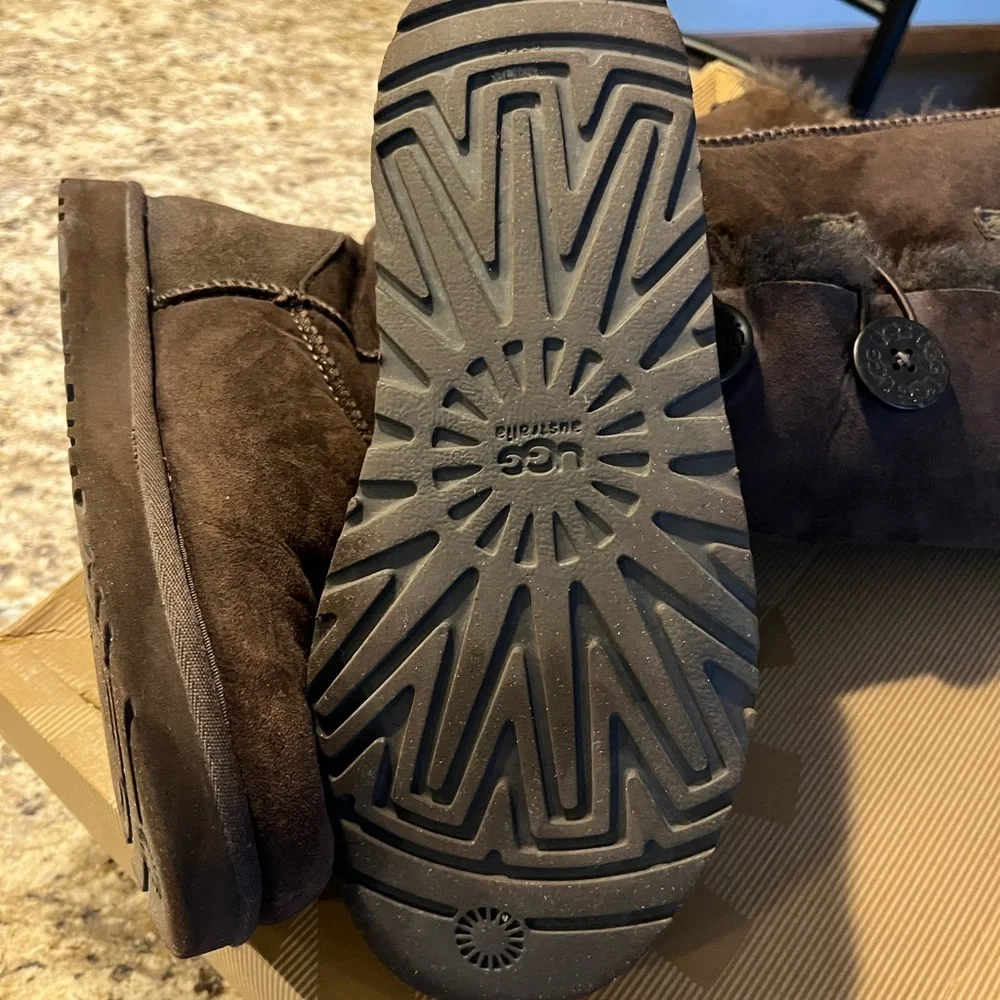 UGG Brown Ankle Boots with Button Detail - Picture 3 of 6